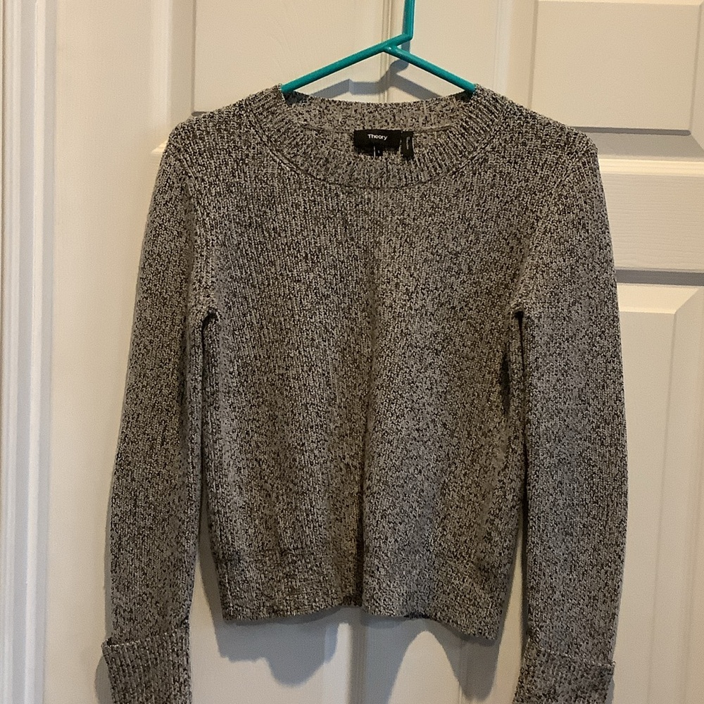 Theory Heathered Gray Crew Neck Sweater, wool‎ blend